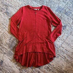Soft Surroundings Blouse Womens Small Red Zip Front High Low Peplum Tunic Top
